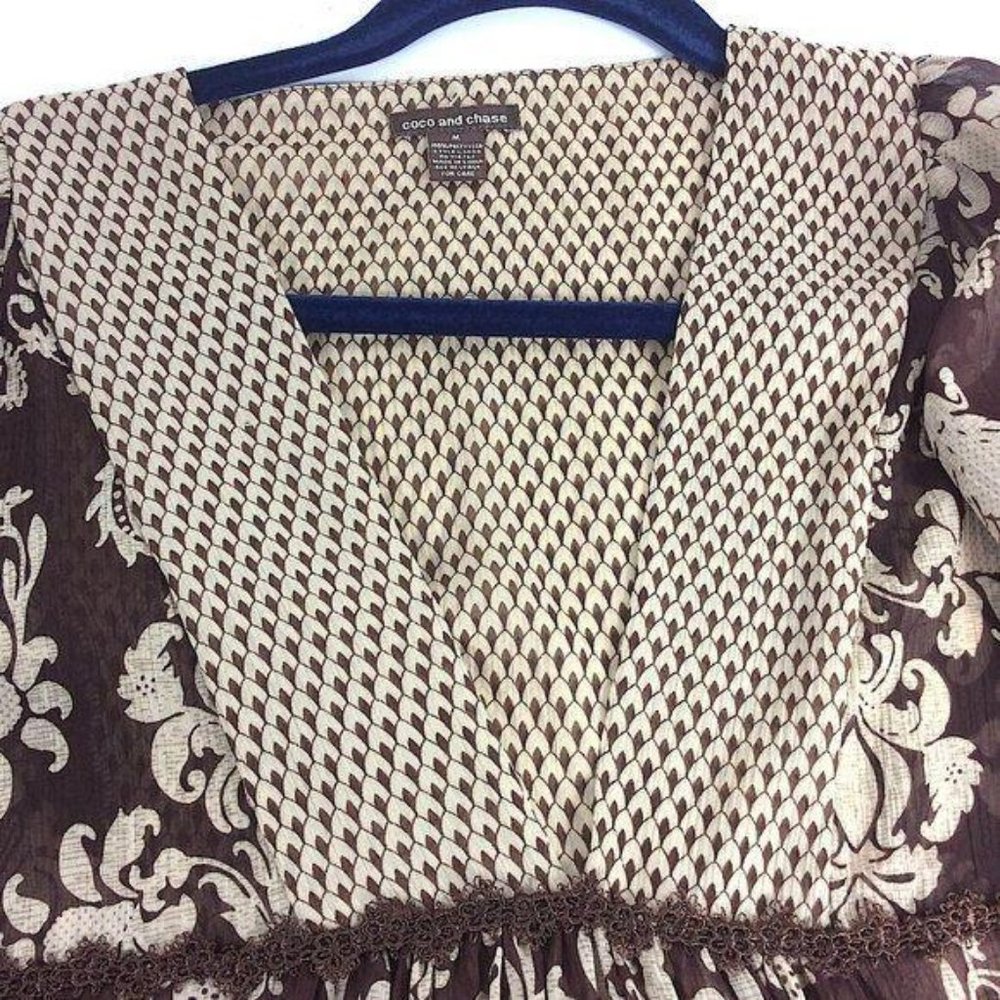 4/$25 Coco And Chase Tunic Blouse Peasant Floral V Neck Sheer Womens Sz M - Picture 14 of 14